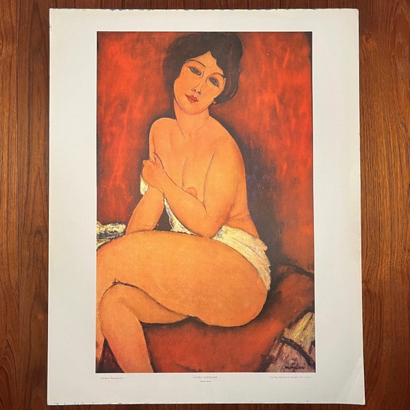 Vintage Amedeo Modigliani 28x22 Large Lithograph Seated Nude USA MCM Art Print - Picture 1 of 13